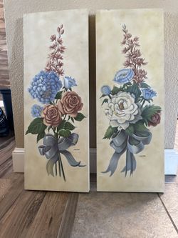 2 Cuadros home interiors grandes color beige,café y azul