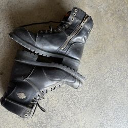 The boots in the image are Harley-Davidson Men's Bill Steel Toe boots. 