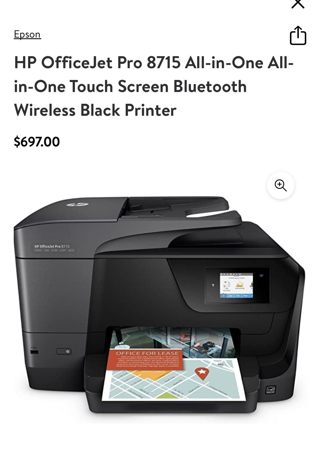 HP HP OfficeJet Pro 8715 All-in-One All- in-One Touch Screen Bluetooth Wireless Black Printer
