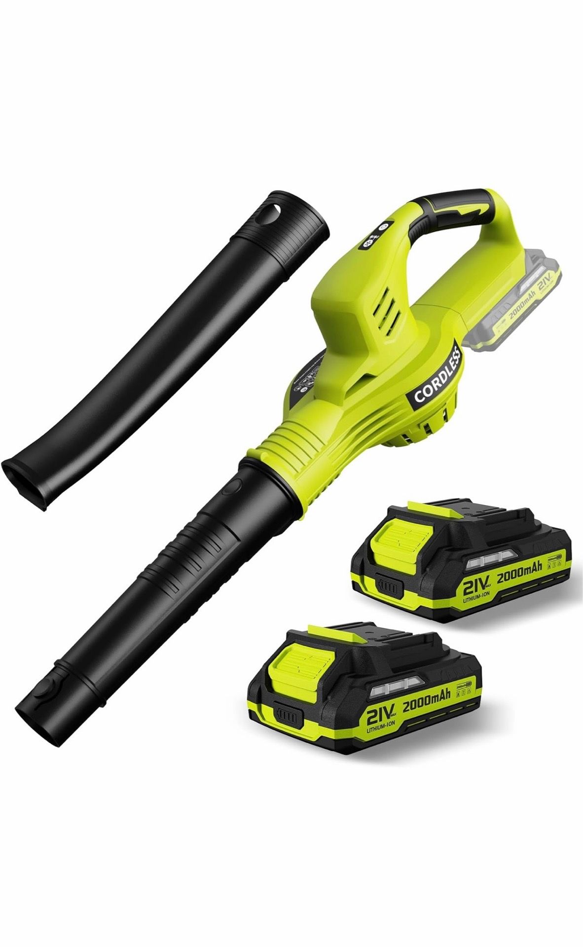 Leaf Blower Cordless - 21V Powerful Electric Leaf Blower with 2 Batteries and Charger, 2 Speed Modes, 2.0Ah Lightweight Battery Powered Leaf Blowers f