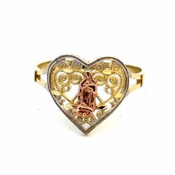 Woman’s Ladies 14k Tricolor Rose White Yellow Gold Our Lady of Guadalupe Heart Ring Size 8 GP3130196
