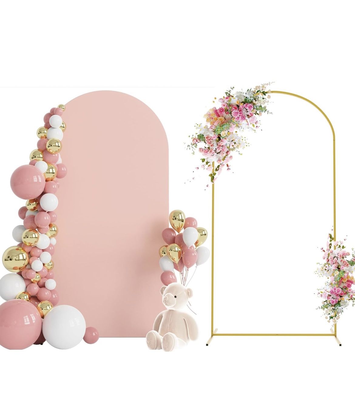 NEW - 6.6 FT Arch Stand and Arch Cover - Gold/Pink