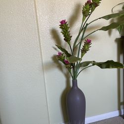Home Decor Gray vase , Flowers Included , Tall vase