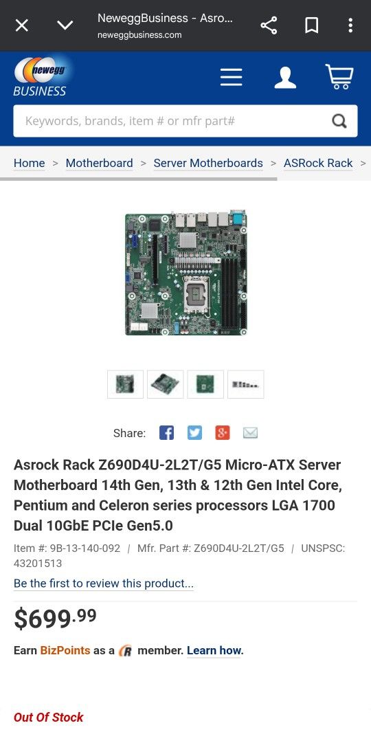 Asrock Rack Z690D4U-2L2T/G5 Micro-ATX Server Motherboard 14th Gen, 13th & 12th Gen Intel Core.