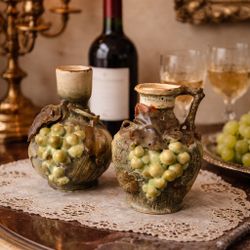 Ernst Wahliss Turn-Teplitz Austria Antique 1900s Art Nouveau Grape Ewer & Vase, 6”