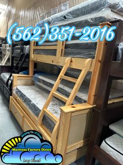 Twin full natural bunk bed with mattresses colchones trundle