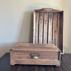 Rustic Farmhouse Wood Tray & Coffee or Monitor Stand Set