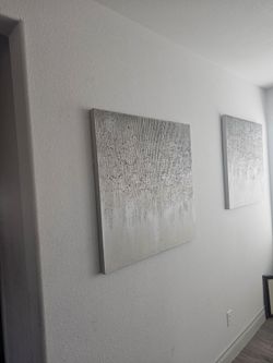Abstract Silver Textured Canvas Wall Art Set of 2