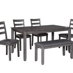 Bridson Dining Table and Chairs with Bench (Set of 6)

