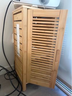 Linon Harding 3-Shelf Single Door Floor Cabinet, Natural Bamboo Finish