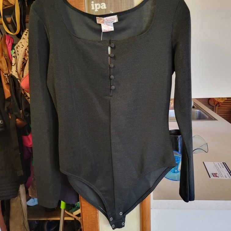 Vintage New w/ Tags 90s Bodywear Bienergie Leotard Long Sleeve Body Suit Sz Lg