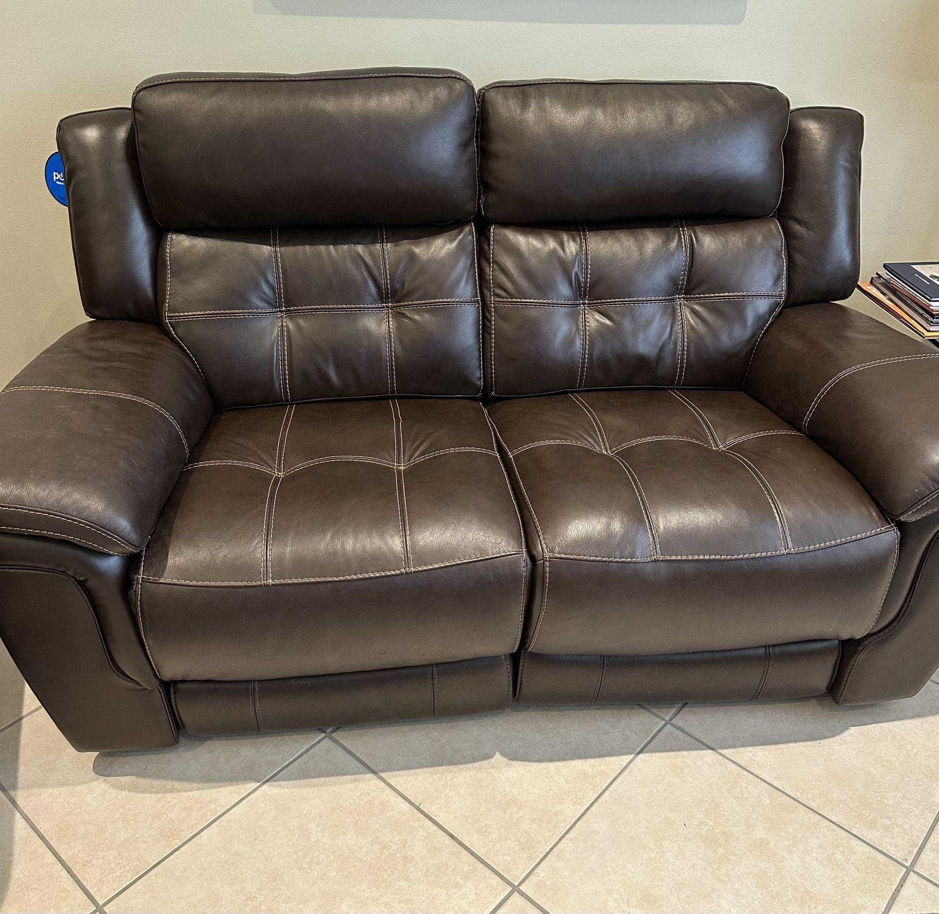 Dual Leather Reclining Loveseat - Wall Hugging