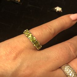 Peridot Silver 5 stone Ring Size 5. Sizable.