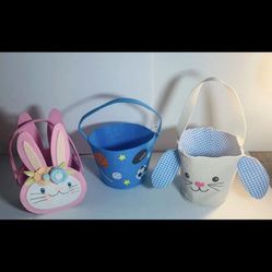 Set Of 3 Easter Carry -All Felt & Cloth Baskets