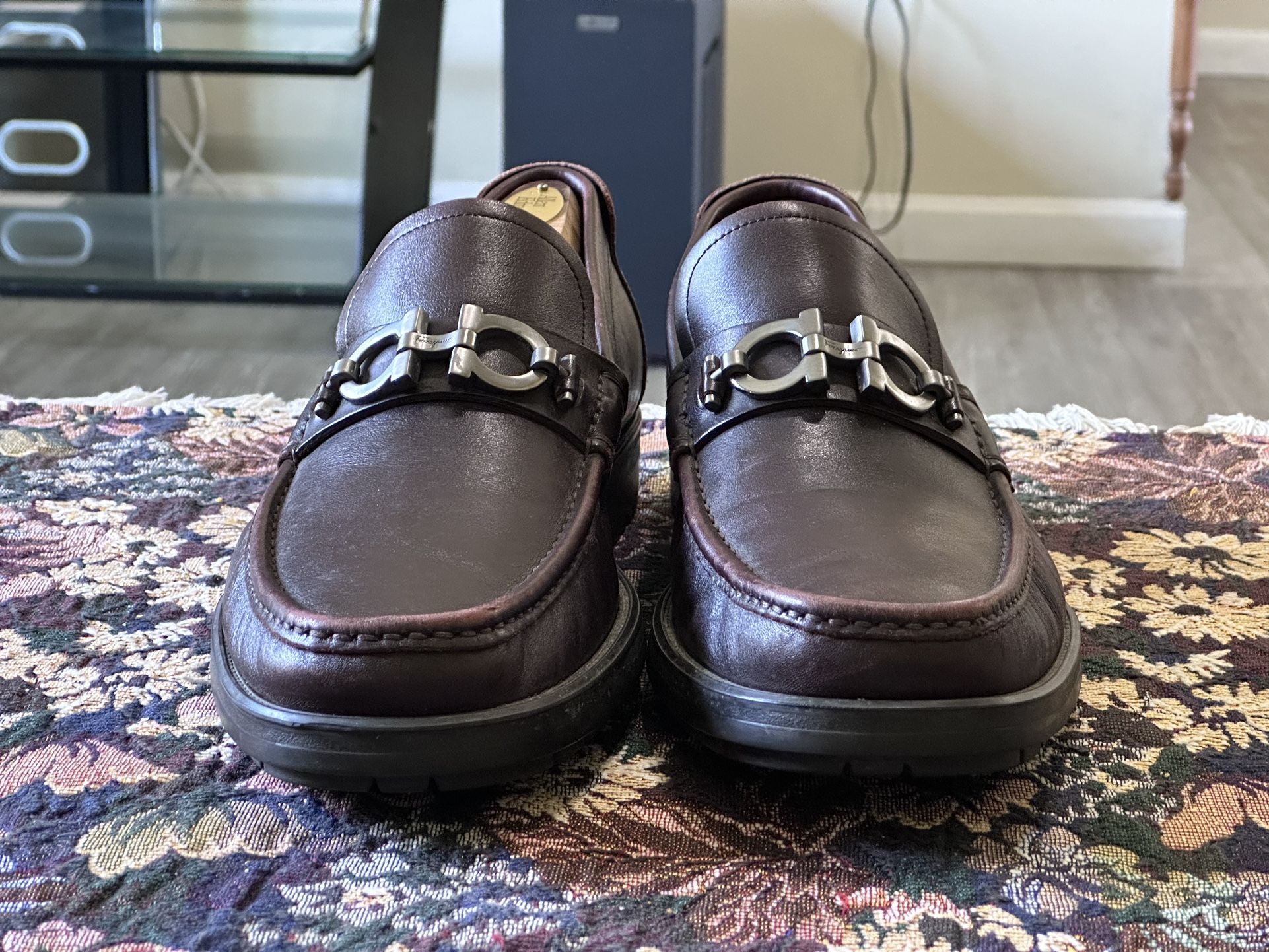 Salvatore Ferragamo Gancini Mens Brown Leather Dress Loafers Shoes Size 12 D