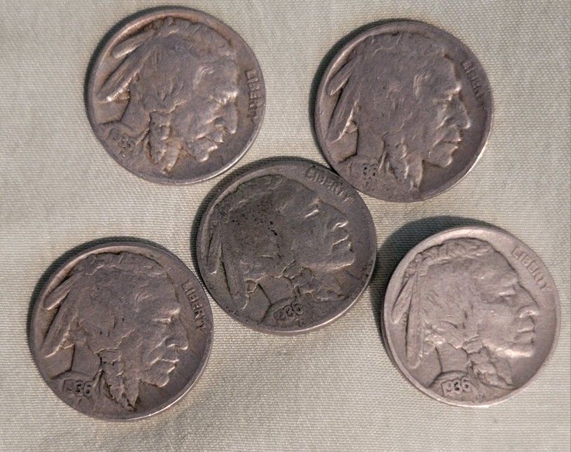 Buffalo Nickel 5 Cent Coins All 5