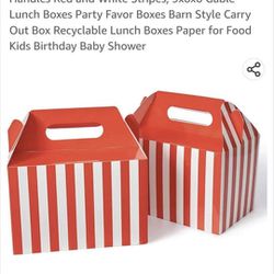 50 PACK Large Party Gift Boxes with Handles Red and White Stripes, 9x6x6