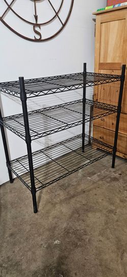 Black 3-Tier Wire Shelving Unit with basket