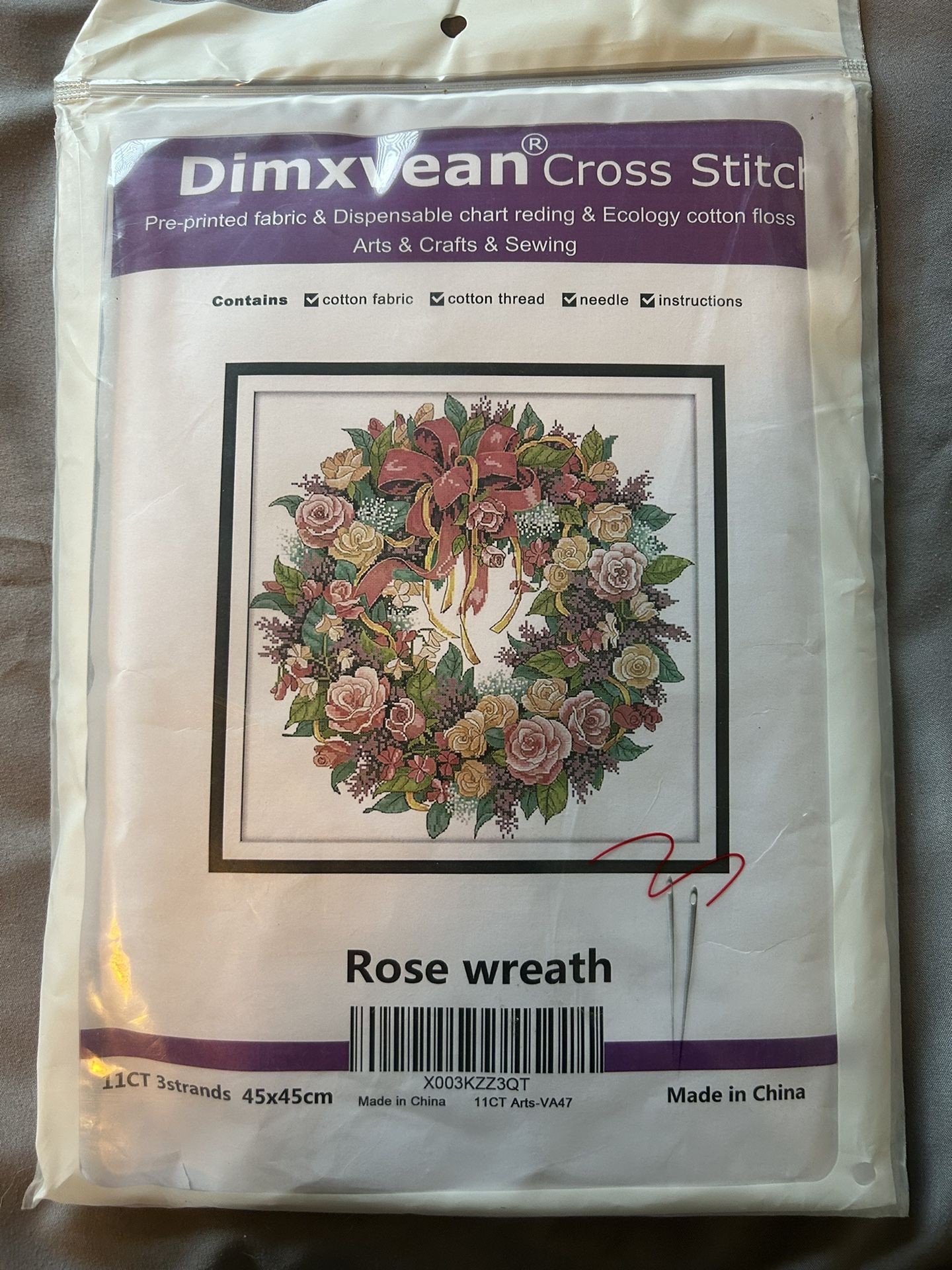 New Rose Wreath Cross Stitch Needlepoint Kit 