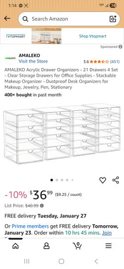 Acrylic Drawer Organizers - 21 Drawers 4 Set ⁃ Clear Storage Drawers for Office Supplies - Stackable Makeup Organizer - Dustproof Desk Organizers for 