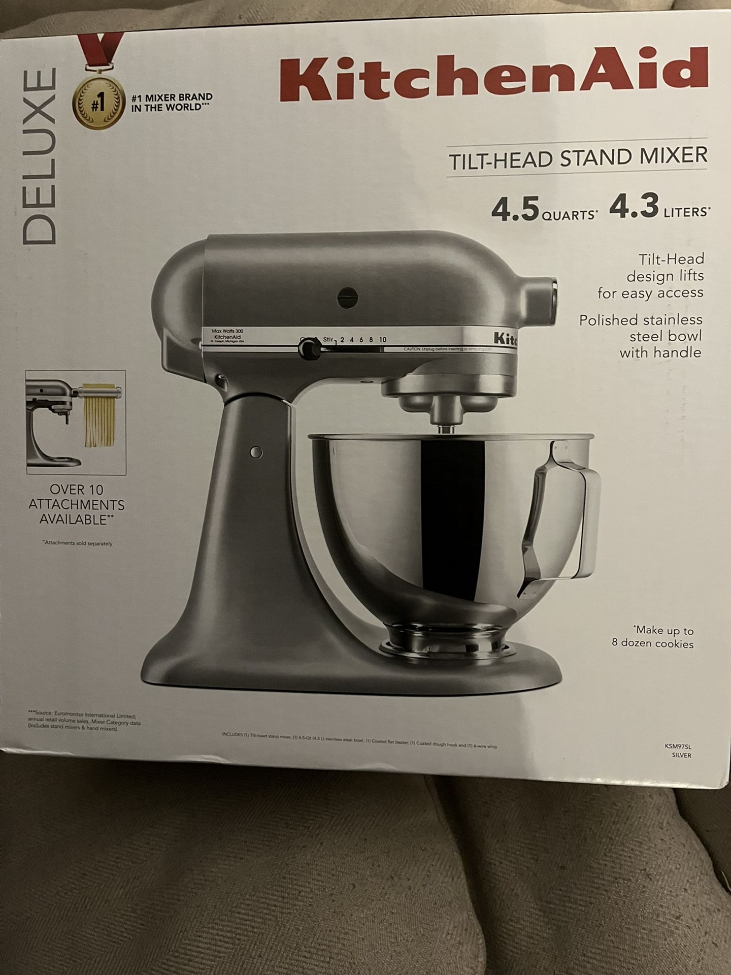 KitchenAid KSM97SL Deluxe 4.5 Quart Tilt-Head Stand Mixer, Silver