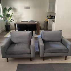 Grey/ Blue Velvet Lounge Chairs