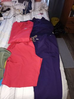 Medical Scrubs Set Red and Purple