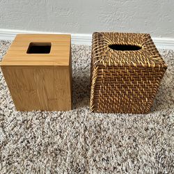TWO Natural Brown Wooden Tissue Box Holder Kleenex Box Cover