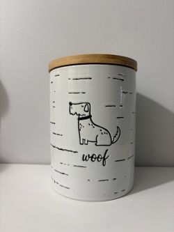 Ceramic Dog Treat Canister dog food jar with Bamboo Lid