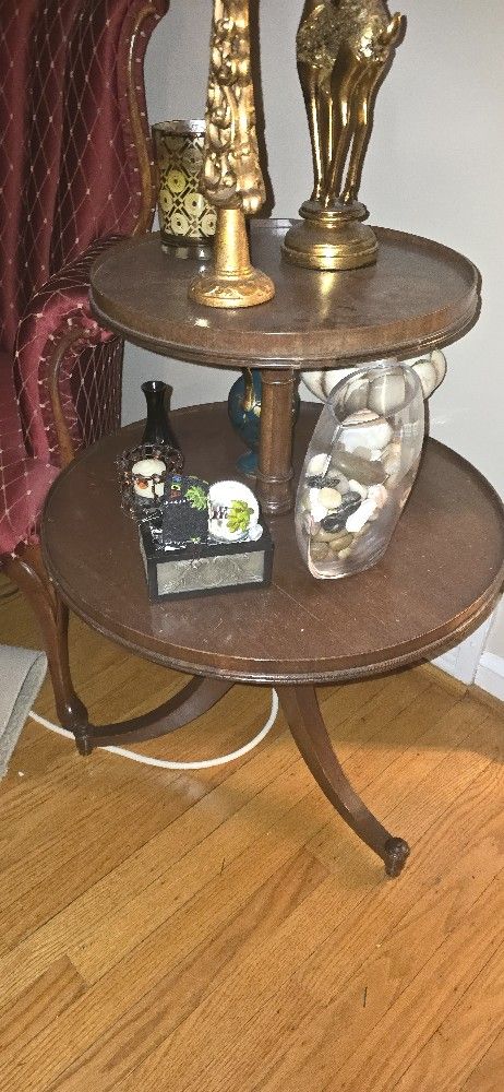 antique two-tiered pie accent table