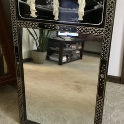 Asian Black Lacquer Mirror