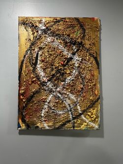 Abstract Gold Textured Impasto Canvas Painting
