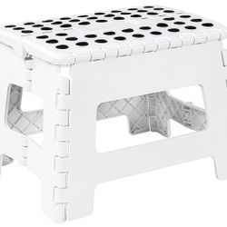 Home Folding Step Stool - (Pack of 1) Foot Stool with 9 Inch Height - Holds Up to 300 lbs - Lightweight Plastic Foldable Step Stool for Kids, Kitchen,
