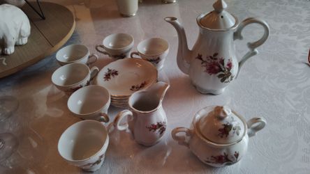 Royal Sealy Moss Rose China Mini Teapot, Creamer & Sugar w/Lid Made in Japan