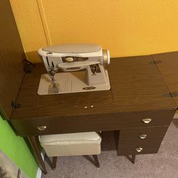 Antique Singer, Heavy Duty, Sewing Machine With Cabinet Works Perfect