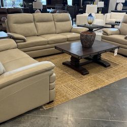 Top Grain Leather Sofa Set - Beige