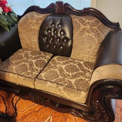 Wood And Leather Sofa Set