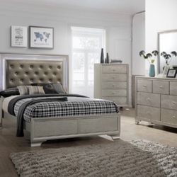 4 Piece Bedroom Set Includes Bed Frame, Nightstand , Chest & Dresser With Mirror 