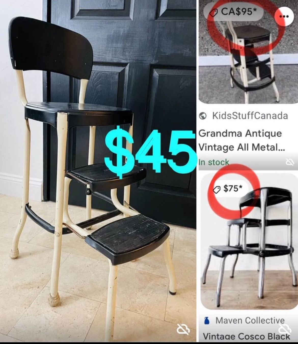 $45 Mid Century Vintage Metal retro Step Stool & Chair in great condition can be painted as desired