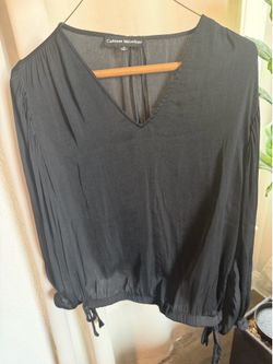 Catherine Malandrino Black V-Neck Long Sleeve Tunic with Drawstring Hem M