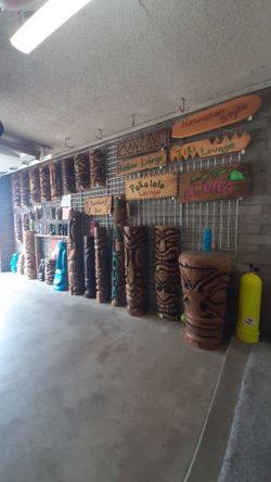 Tropical Tiki Statues Masks And Beach Signs Yard Art