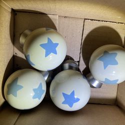 4 Kids Room Dresser Blue Star Round Ball Knobs Wooden Display Art 
