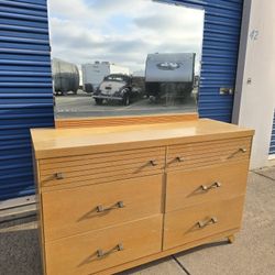1950 Mid-Century blonde wood with mirror