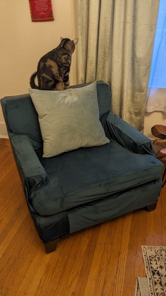 Very comfy oversized chair! Velvet cover included