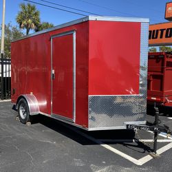NEW 2025 Red Enclosed Utility/Cargo Trailer 6x12 — 32” Side Door, Ready to Work**