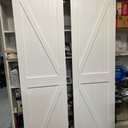 42 in. x 84 in. Paneled Off White Primed MDF British K Shape MDF Assembly Required Sliding Barn Door with Hardware Kit/ Sold As Is / Check Pics 