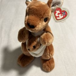 Ty Inc Large Plush Beanie Babies Buddies Pouch Brown Kangaroo W Baby 2000 tag