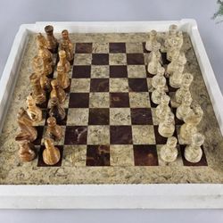 Marble chess set, handmade chess set, storage box, 15" chess board, Holidays Gift for him, Luxury chess set for Birthday, Graduation Gift