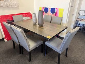 Dining Table Set with 6 Upholstered Chairs
