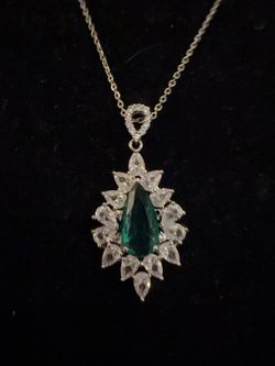 Green Stone Halo Pendant Necklace